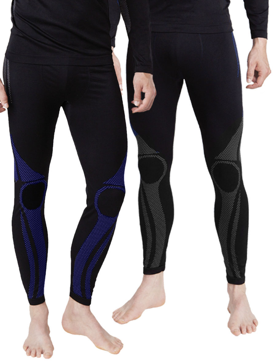 Funktionswäsche Herren Sport Hose S/M Schwarz/Blau Thermohose Unterhose Lang – Bild 2