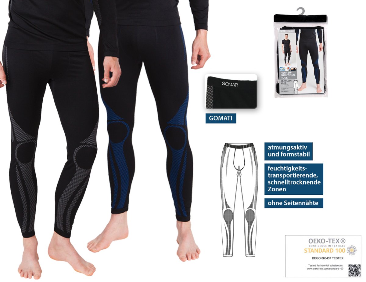 Funktionswäsche Herren Sport Hose S/M Schwarz/Blau Thermohose Unterhose Lang – Bild 3