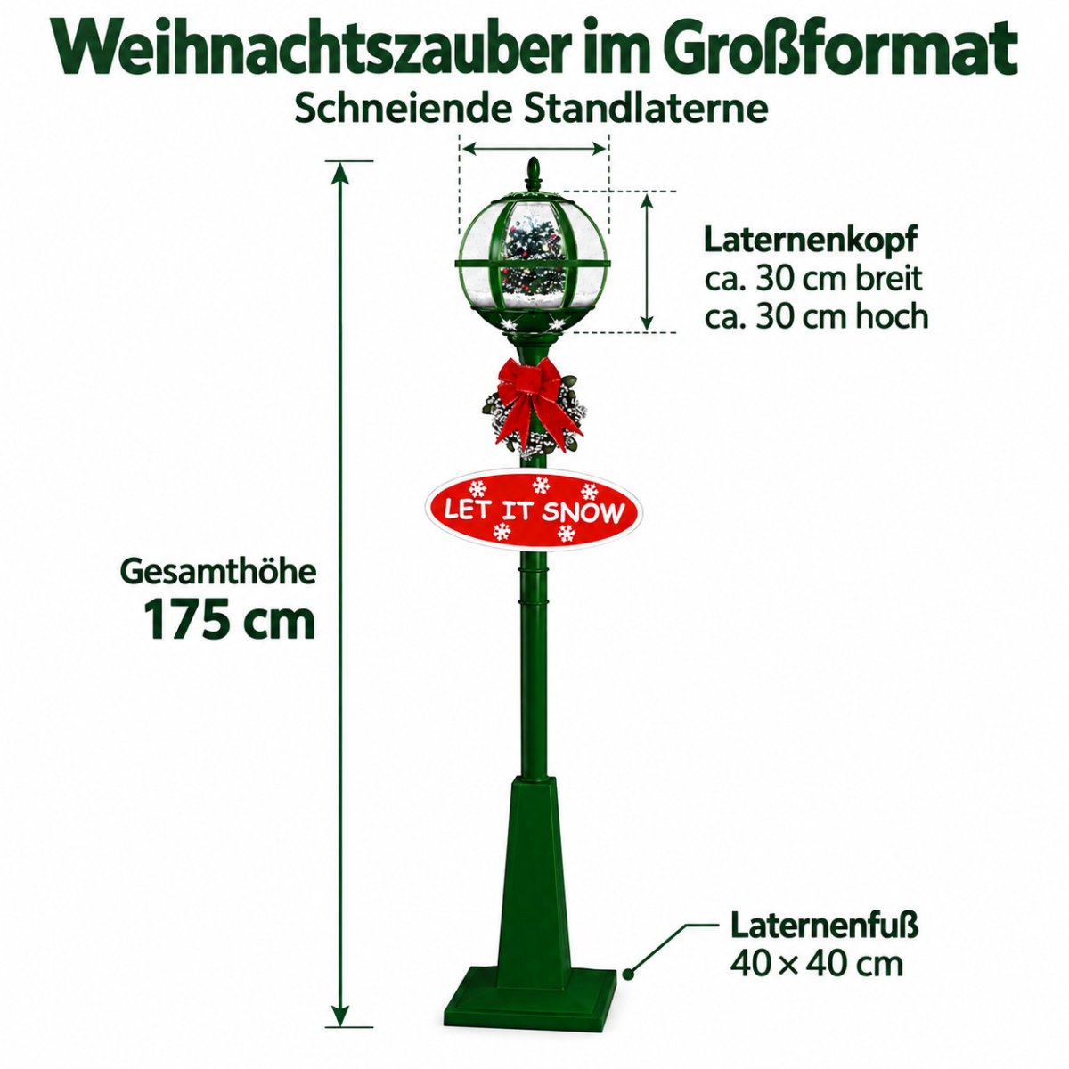 Schneiende Stand LED Laterne 175cm Tanne Grün Rund Weihnachtsdeko Advent – Bild 4