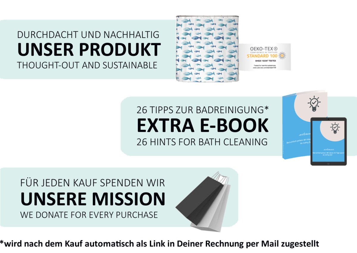 ♻️ Recycling-Duschvorhang Blaue Fische 180×200 cm – Bild 7