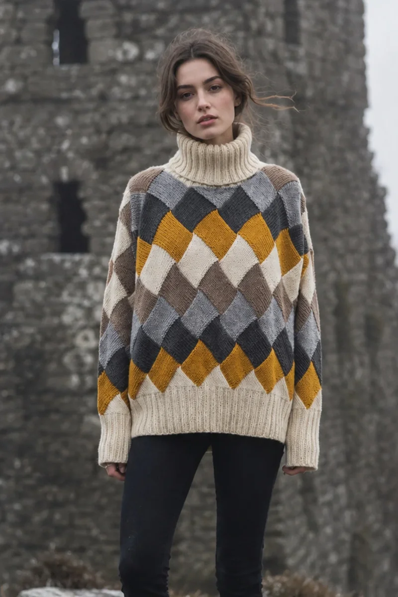 Entrelac Pullover Taken – Bild 3